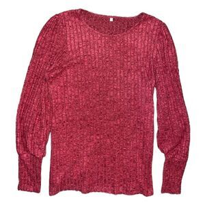 Women’s Soft Red Ribbed Long Sleeve Blouse